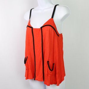 Anthropologie red orange tank top pockets